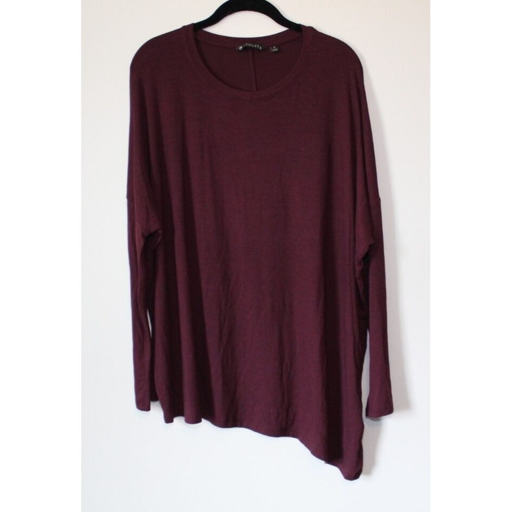 ✨2/$20 Athleta Cloudlight Asymmetrical Top Small Auberge Maroon Stretch Fall - Picture 6 of 9